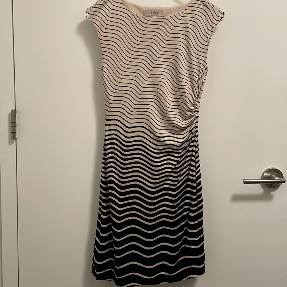 Navy and tan cap sleeve dress